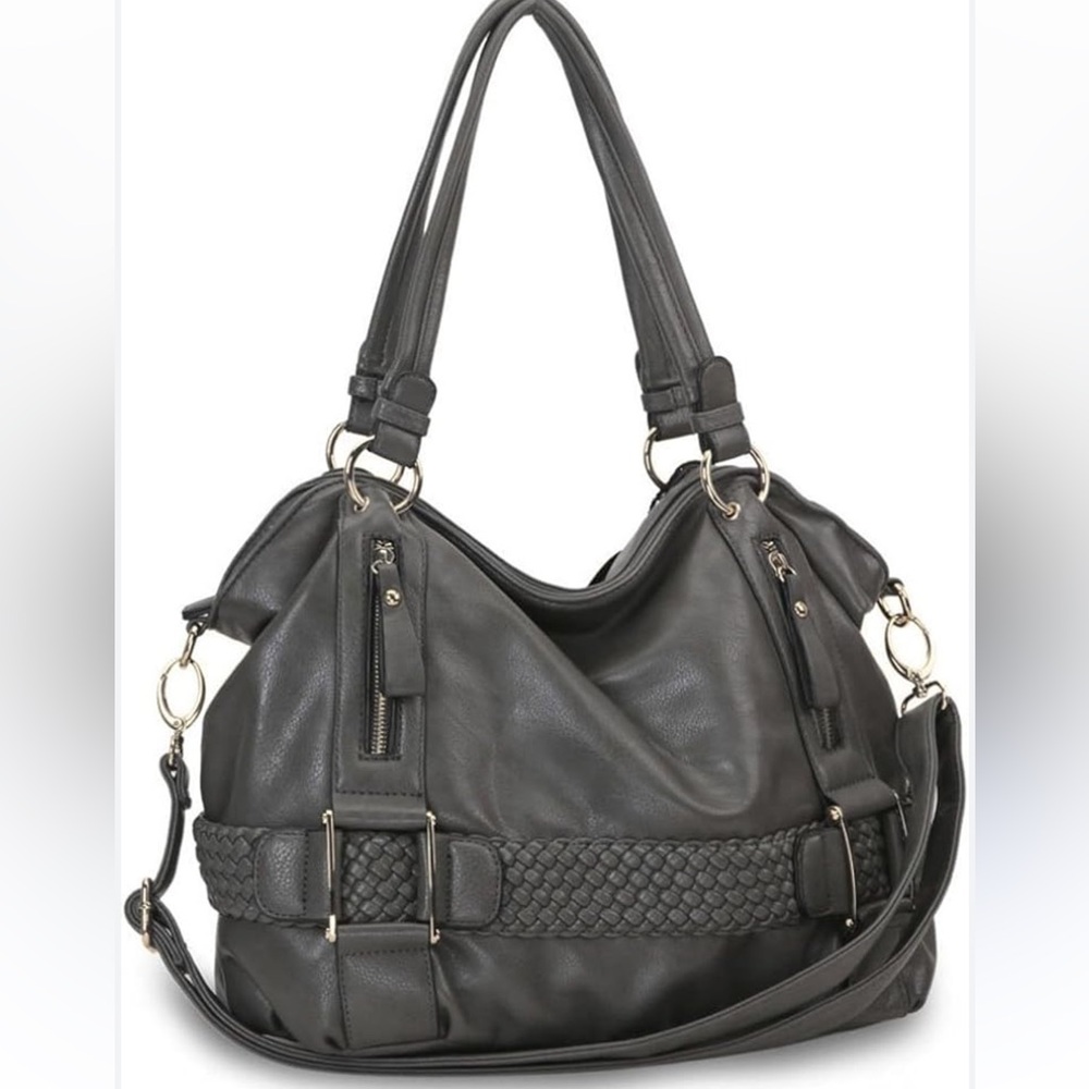 Charcoal Gray  Faux Leather Cross Body